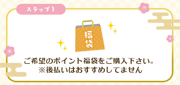 ステップ1　ご希望のポイント福袋をご購入下さい。　※後払いはおすすめしてません